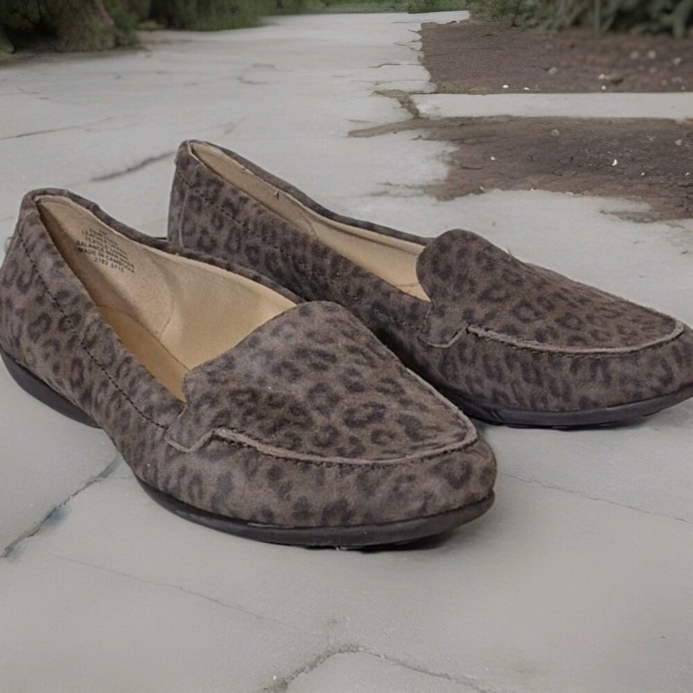 Easy Spirit E360 Shoes  Dark Brown Leopard Print Slip-on Flats Women's Size 7